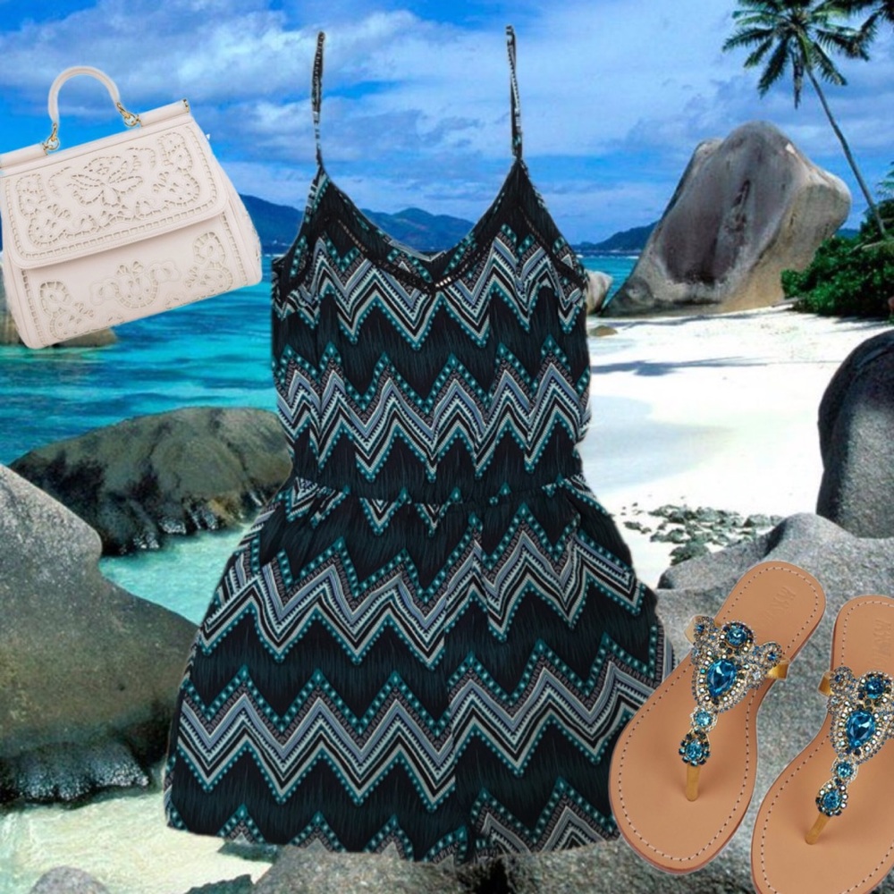 H&M , boho tribal romper  of blue , size small